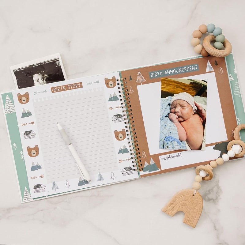 Pondering Pine Keepsake Baby Memory Book for Baby Boy or Girl – Timeless Woodland Baby Journal Scrapbook Photo Album for First 5 Years – Milestone Book to Record Every Event from Birth to Age 5 - Image 5